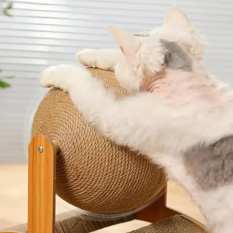 2-in-1 Wooden Cat Scratching Ball & Sisal Scratcher - Durable Paw Wood Scraper for Happy Cats