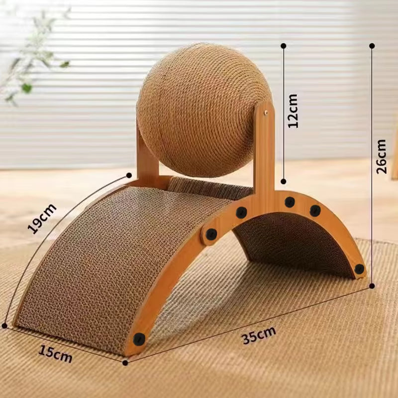 2-in-1 Wooden Cat Scratching Ball & Sisal Scratcher - Durable Paw Wood Scraper for Happy Cats