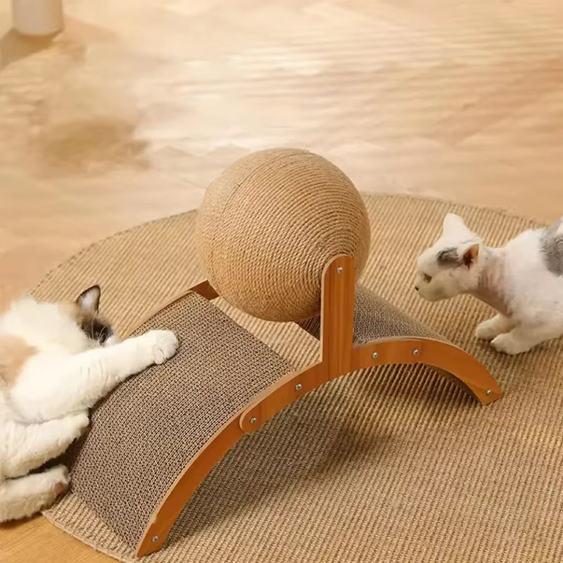 2-in-1 Wooden Cat Scratching Ball & Sisal Scratcher - Durable Paw Wood Scraper for Happy Cats