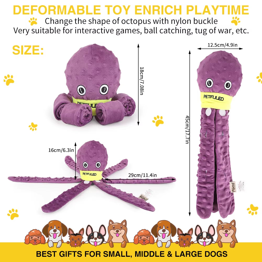Vibrant Purple & Blue Plush Octopus Dog Toy with Squeaker - Fun Interactive Chew Toy for Medium Dogs, Perfect for Hiding Treats!