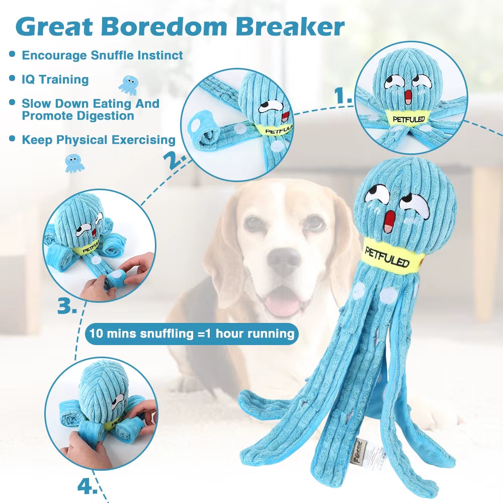 Vibrant Purple & Blue Plush Octopus Dog Toy with Squeaker - Fun Interactive Chew Toy for Medium Dogs, Perfect for Hiding Treats!