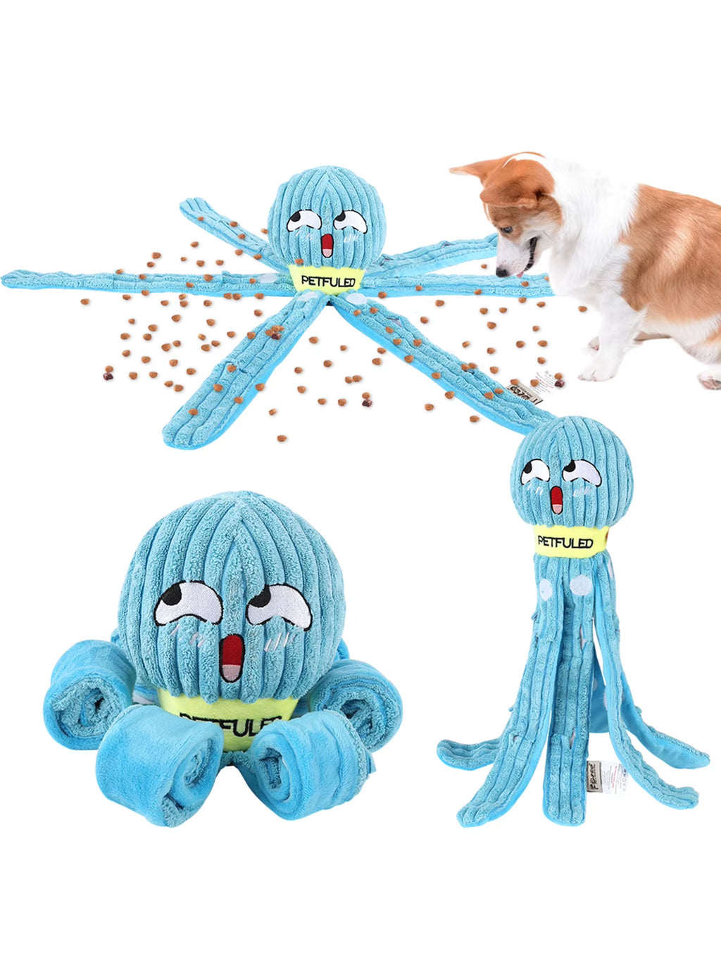 Vibrant Purple & Blue Plush Octopus Dog Toy with Squeaker - Fun Interactive Chew Toy for Medium Dogs, Perfect for Hiding Treats!