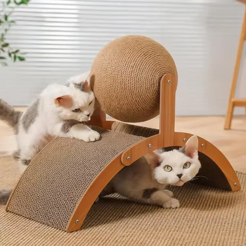 2-in-1 Wooden Cat Scratching Ball & Sisal Scratcher - Durable Paw Wood Scraper for Happy Cats
